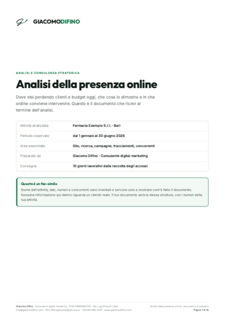 Copertina dell'analisi di esempio